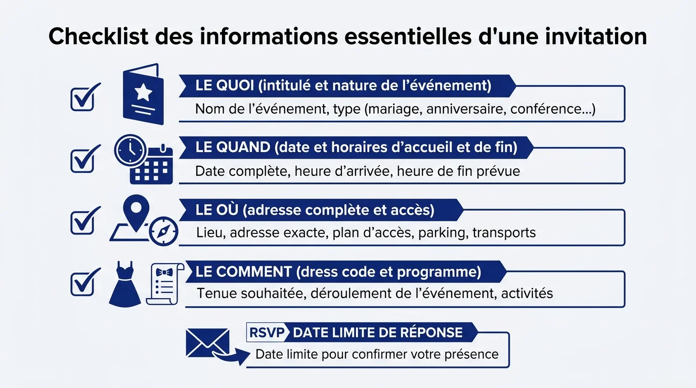 Checklist des informations essentielles d'une invitation