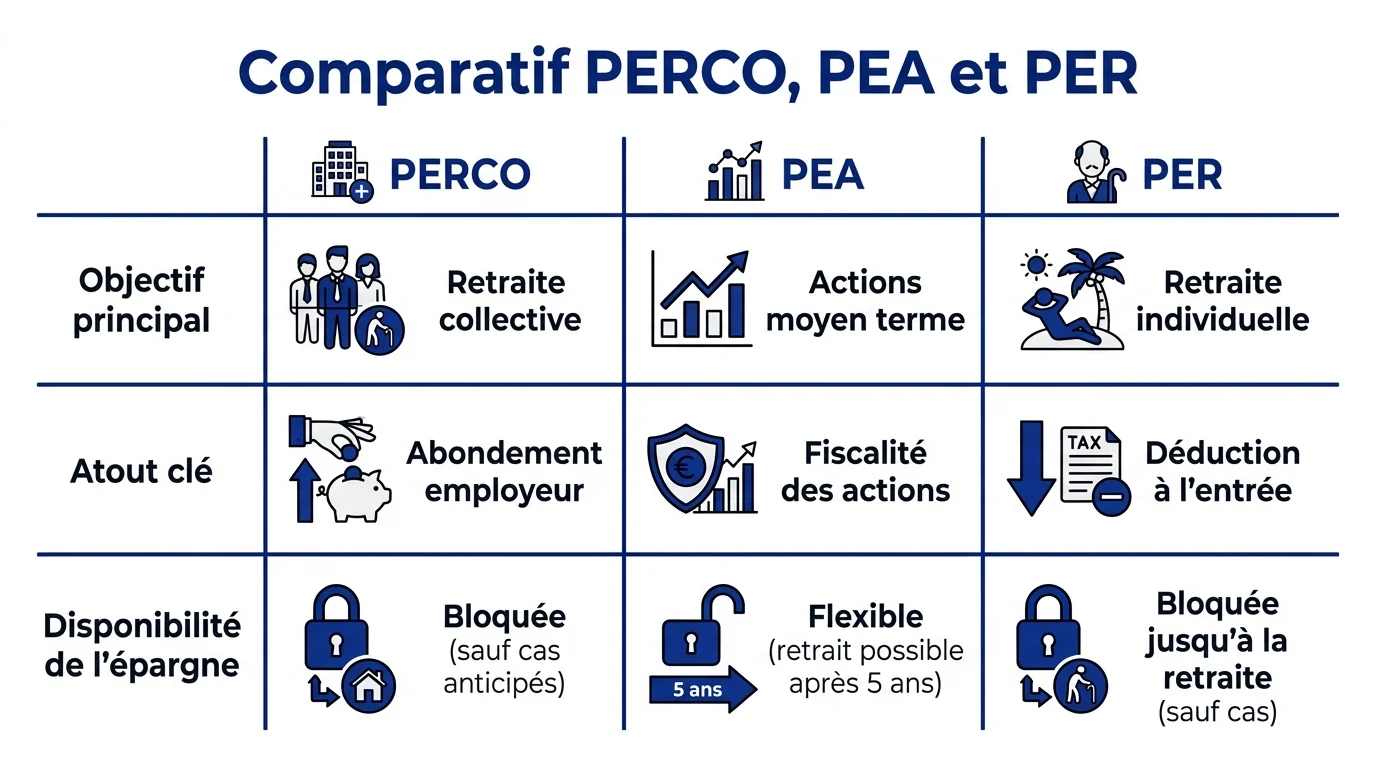 Comparatif PERCO, PEA et PER