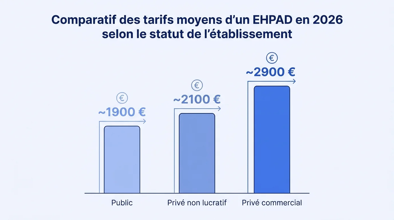 Comparatif des tarifs moyens d'un EHPAD en 2026 selon le statut de l'établissement