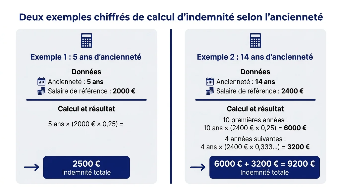 Deux exemples chiffres de calcul d'indemnite selon l'anciennete