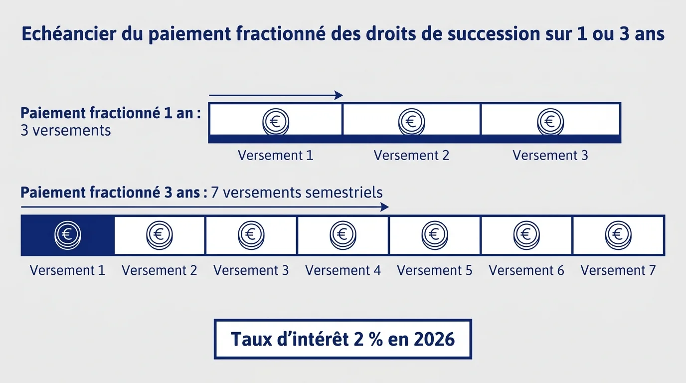 Echeancier du paiement fractionne des droits de succession sur 1 ou 3 ans