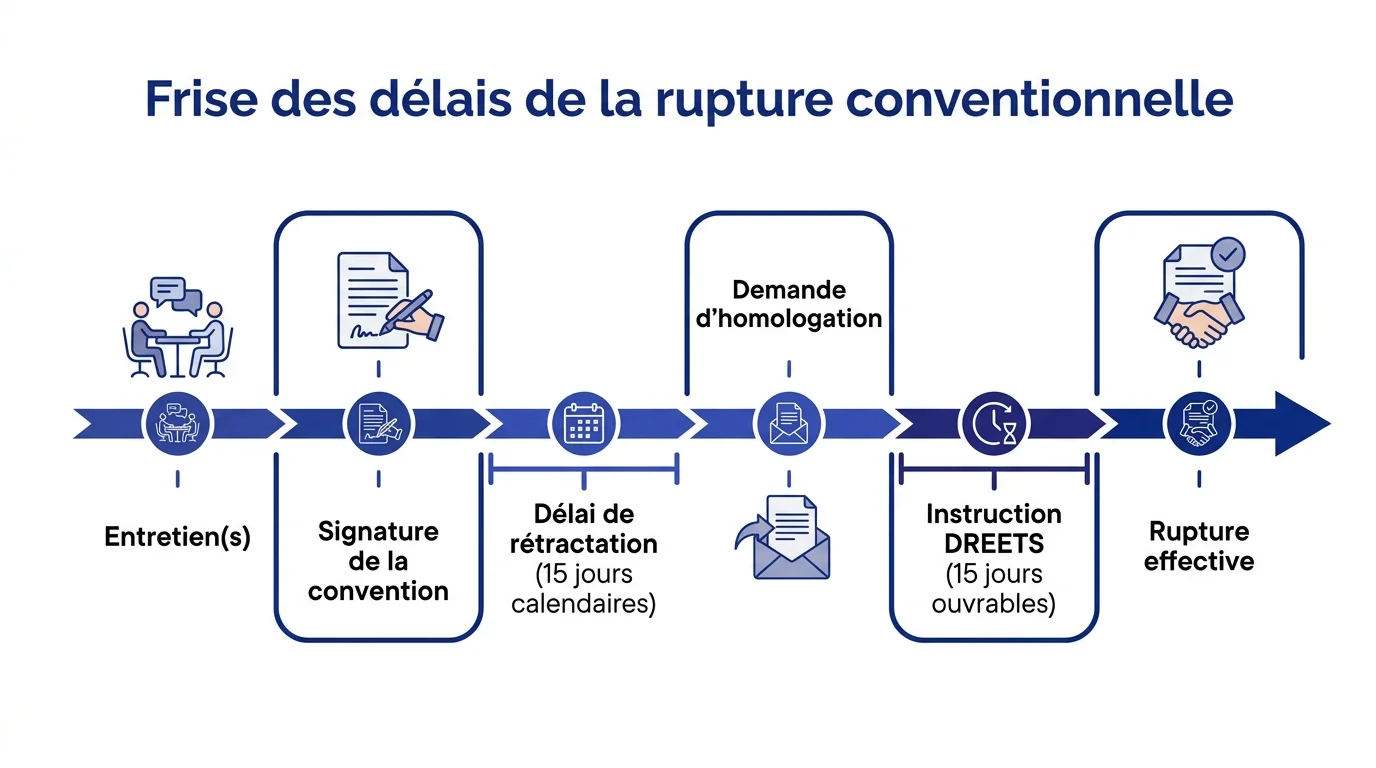 Frise des delais de la rupture conventionnelle