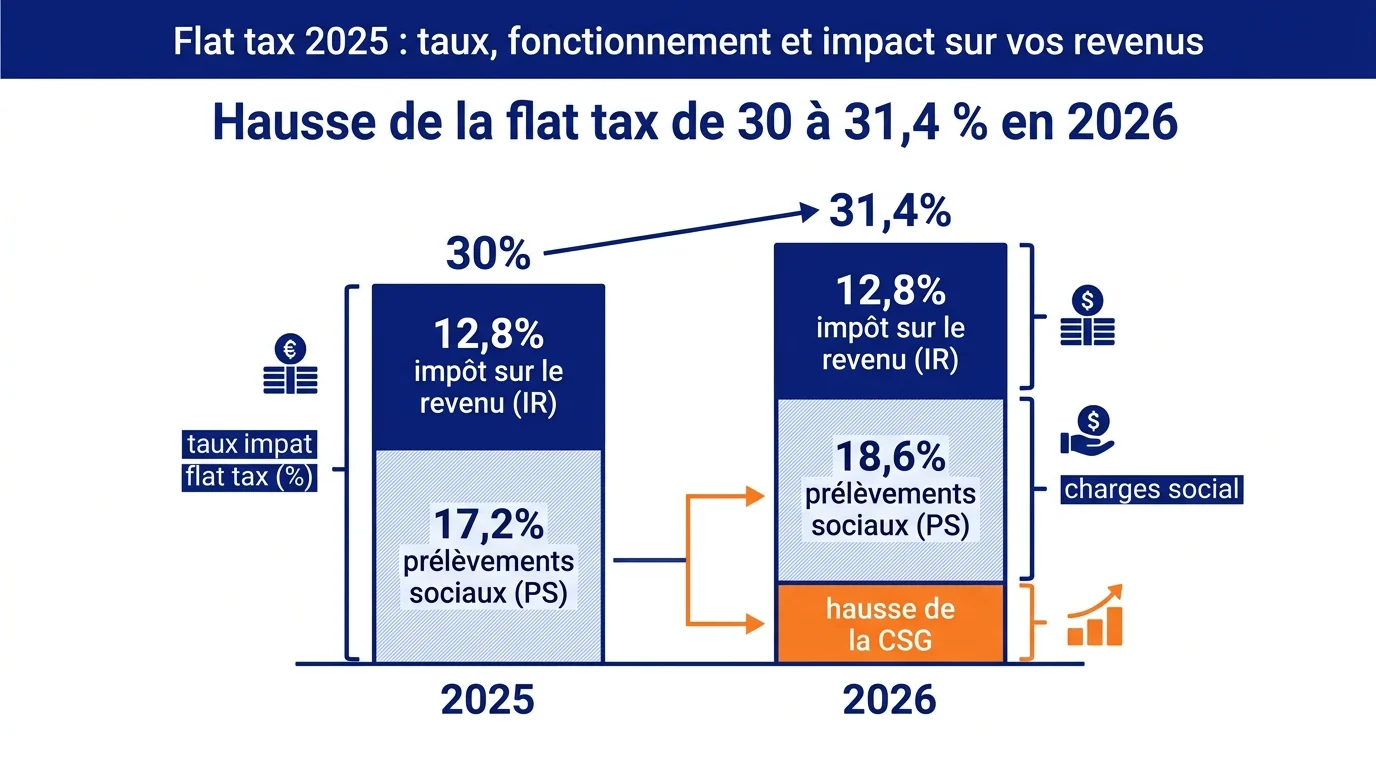 Hausse de la flat tax de 30 à 31,4 % en 2026
