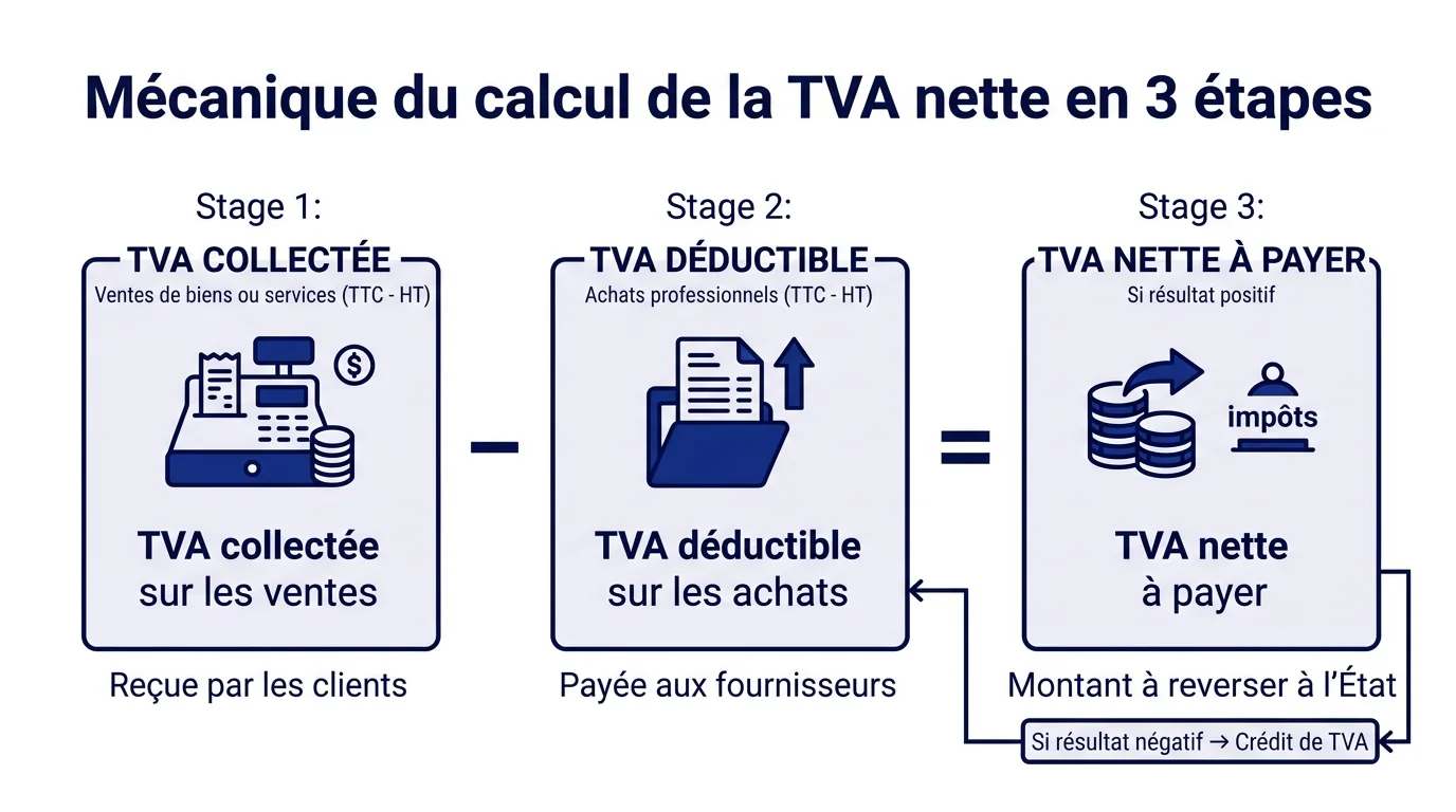 Mécanique du calcul de la TVA nette en 3 étapes