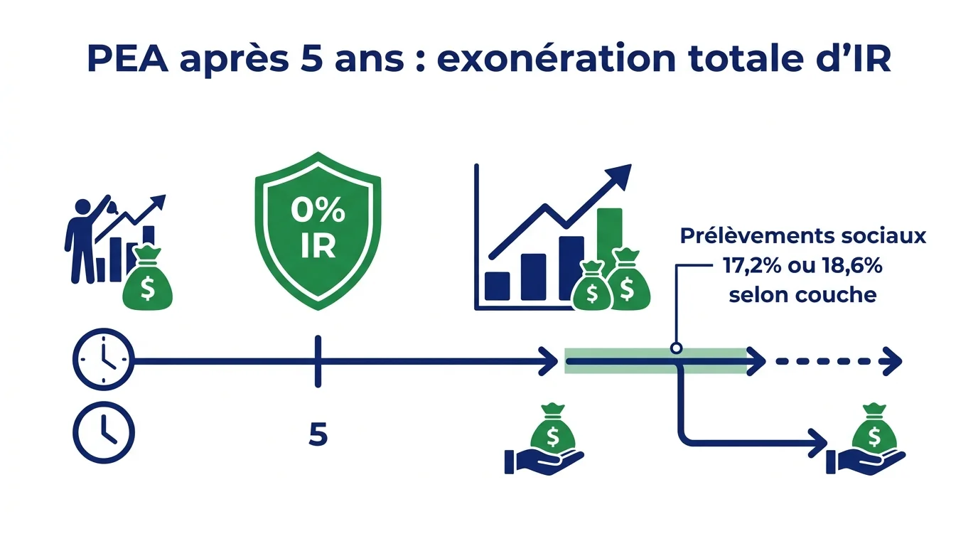 PEA après 5 ans : exonération totale d'IR