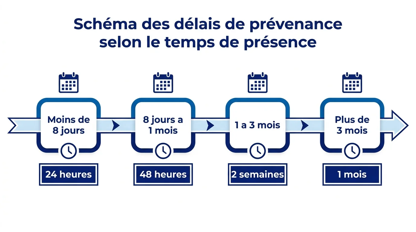 Schéma des délais de prévenance selon le temps de présence