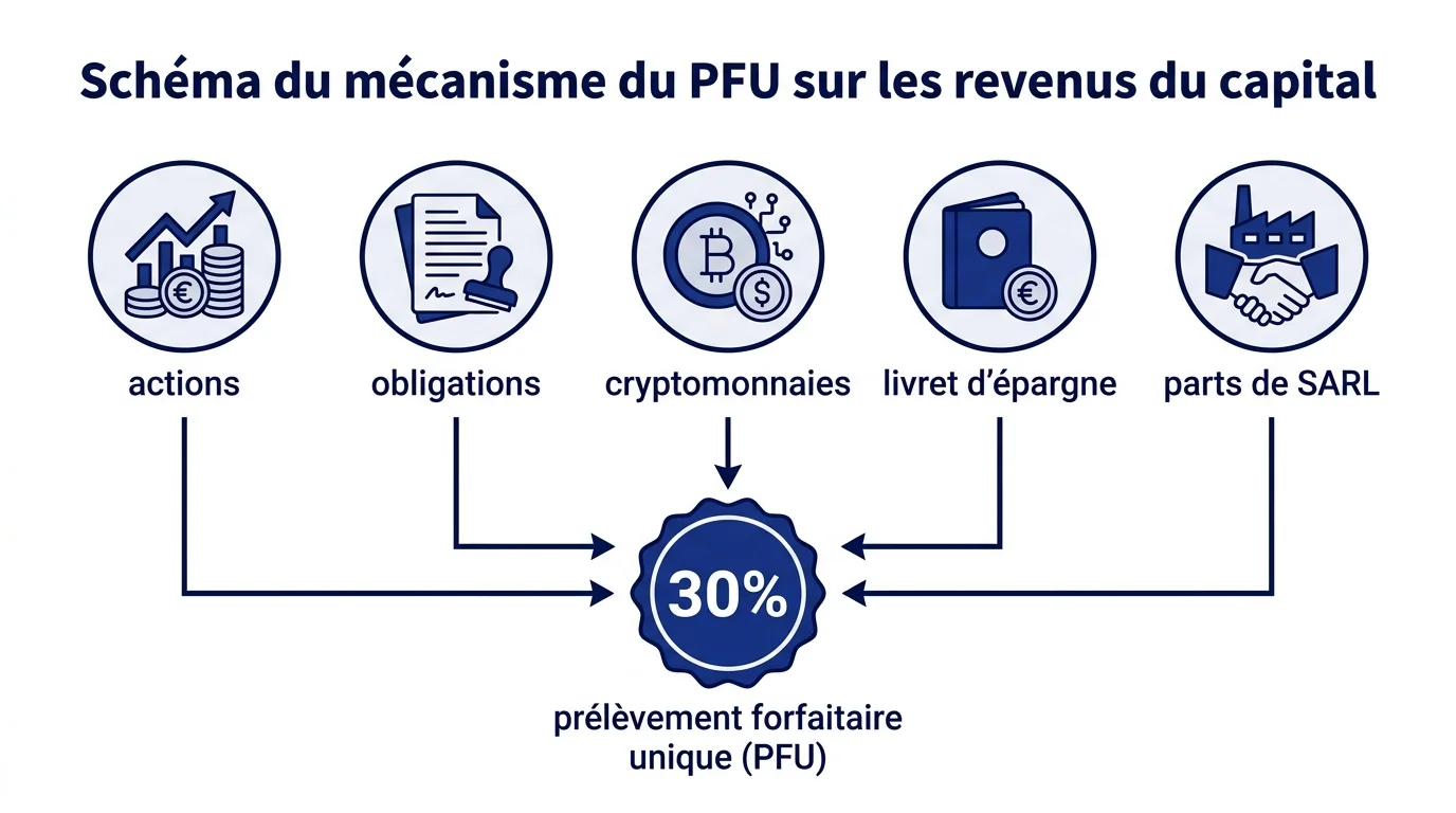 Schéma du mécanisme du PFU sur les revenus du capital