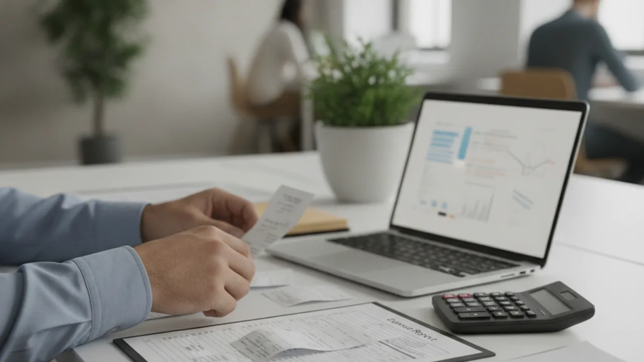 Un salarié prépare sa note de frais avec ses justificatifs