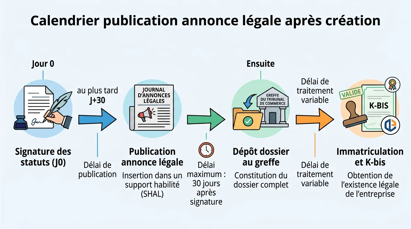 Calendrier publication annonce légale après création