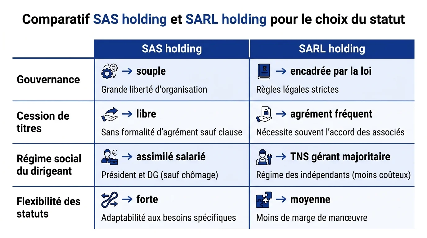 Comparatif SAS holding et SARL holding pour le choix du statut