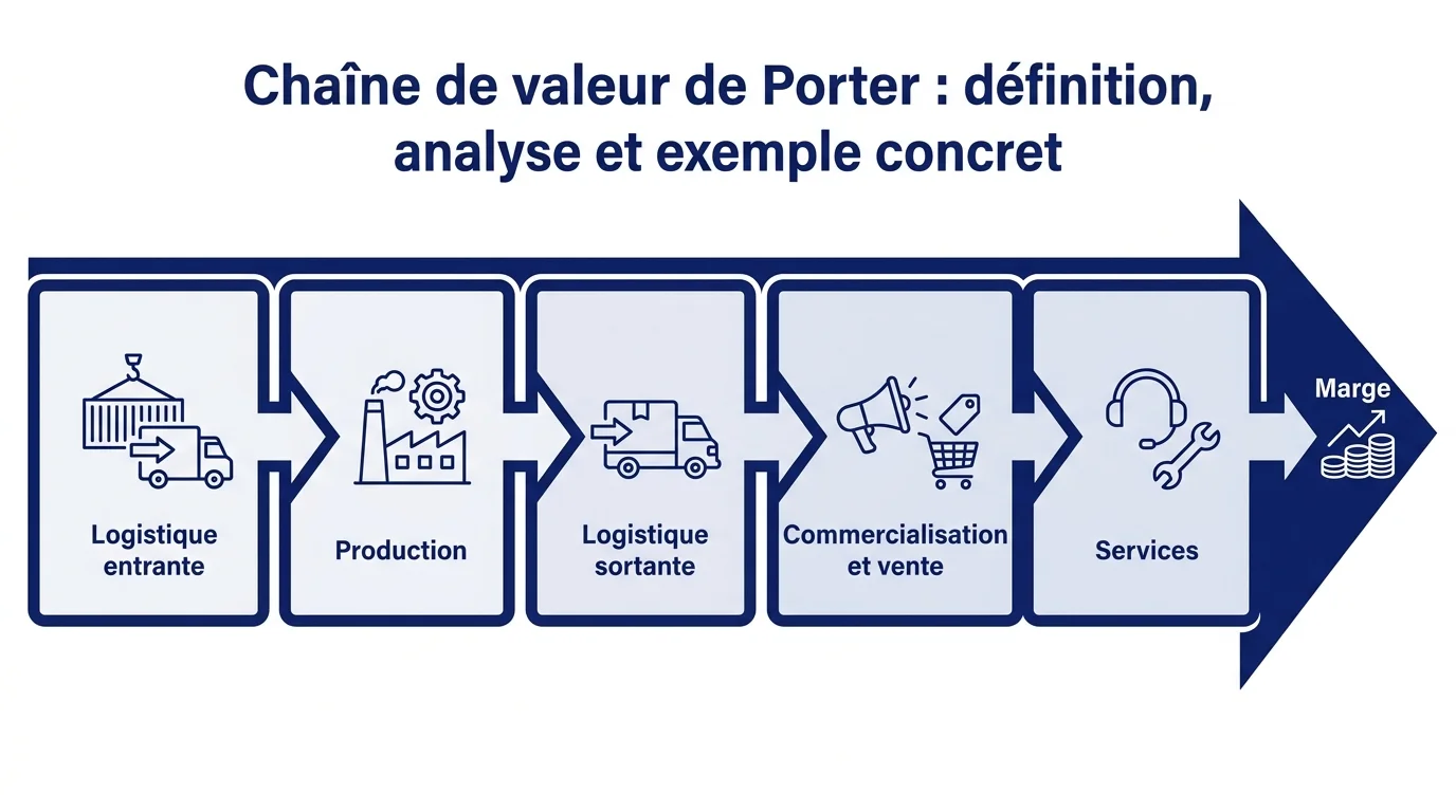 Frise des cinq activités principales de la chaîne de valeur