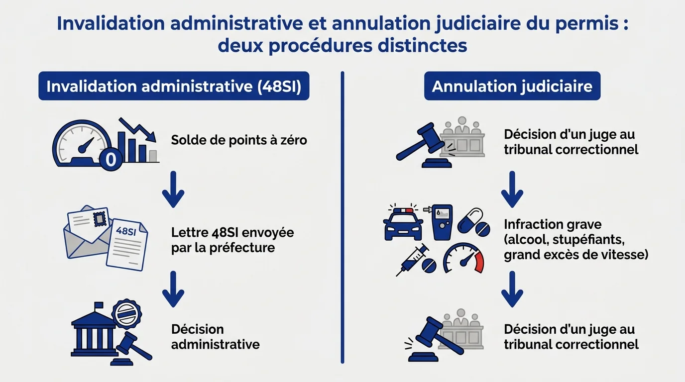Invalidation administrative et annulation judiciaire du permis : deux procédures distinctes