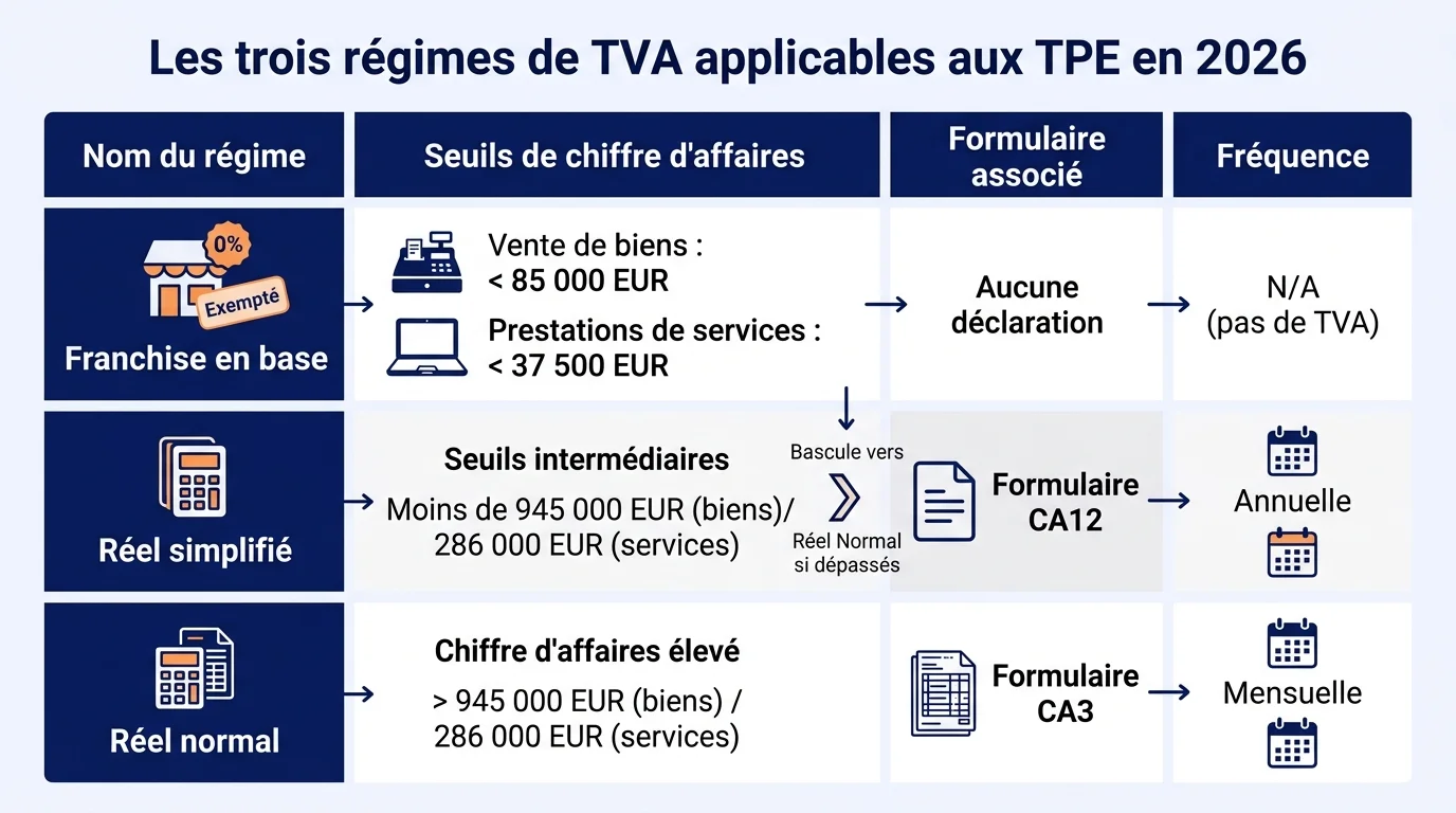 Les trois régimes de TVA applicables aux TPE en 2026