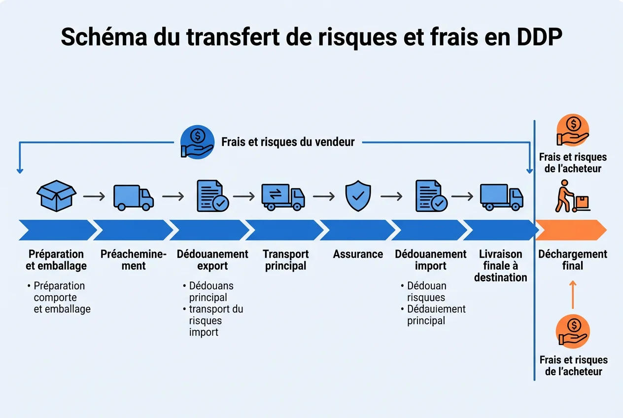 Schéma du transfert de risques et frais en DDP