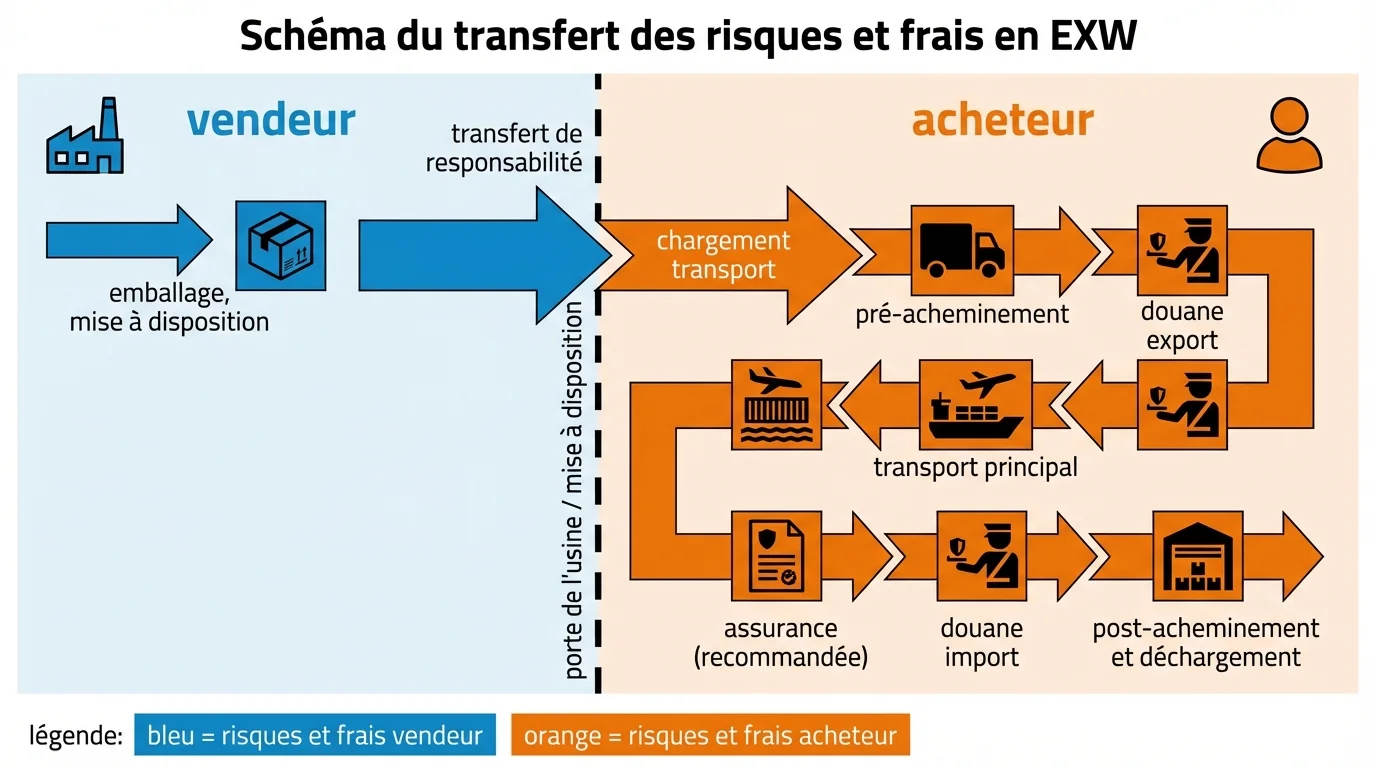 Schéma du transfert des risques et frais en EXW