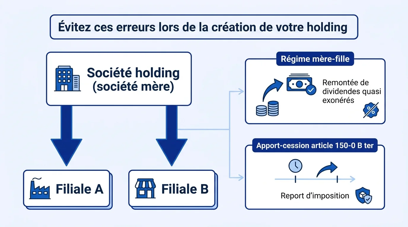 Schema d'un montage de holding avec filiales et flux de dividendes