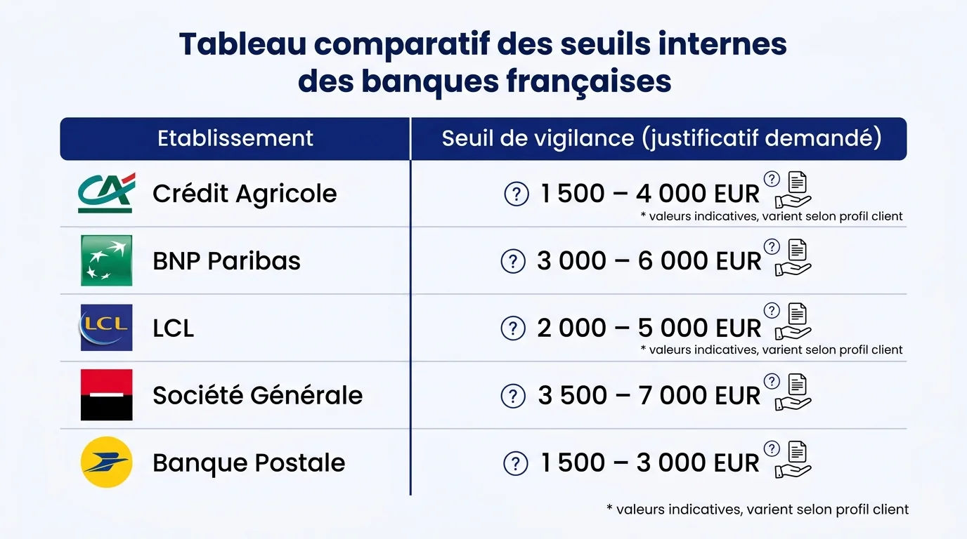 Tableau comparatif des seuils internes des banques françaises